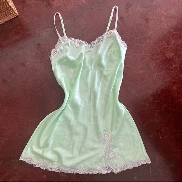 Victoria's Secret Other - Vintage Victoria’s Secret Satin Slip Dress w Lace Detailing, Small, Pastel Green